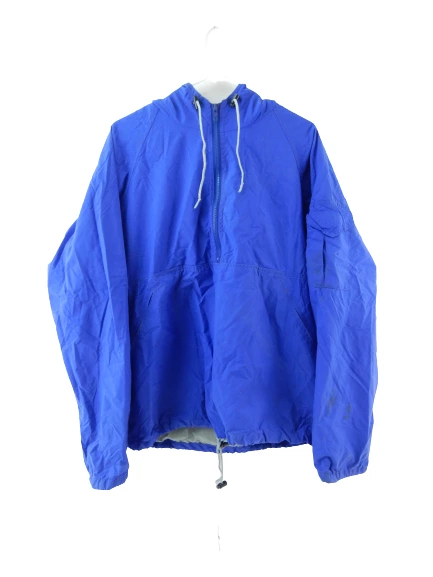 Vintage REI Blue Nylon Half Zip Rain Coat Size L with Hood, Good Condition