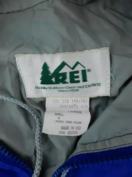 Vintage REI Blue Nylon Half Zip Rain Coat Size L with Hood, Good Condition