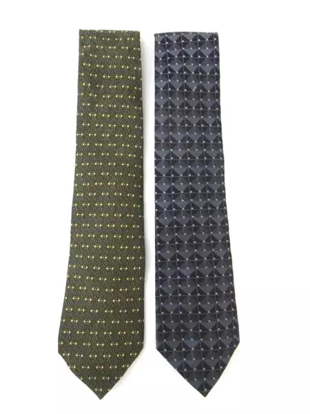 Lot of 2 Neckties Perry Ellis Black Geometric Clubfellow Blue Wine Gold Toned 