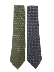 Lot of 2 Neckties Perry Ellis Black Geometric Clubfellow Blue Wine Gold Toned 