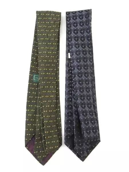Lot of 2 Neckties Perry Ellis Black Geometric Clubfellow Blue Wine Gold Toned 