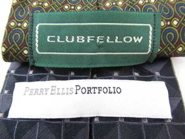 Lot of 2 Neckties Perry Ellis Black Geometric Clubfellow Blue Wine Gold Toned 