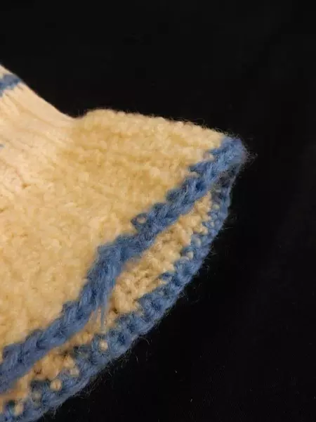 Antique Handmade Baby Hat Blue Stripes Pom-Pom Vintage Children's Clothing