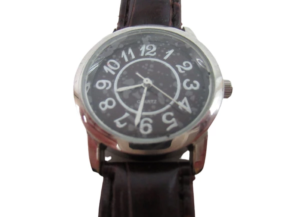 Women's Brown Leather Croc Quartz Watch Chrome Face Stainless Steel Back