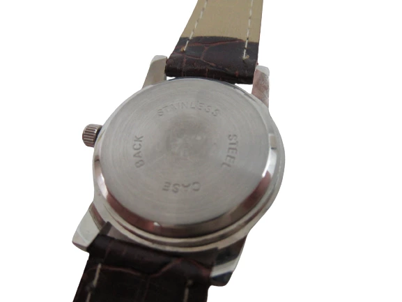 Women's Brown Leather Croc Quartz Watch Chrome Face Stainless Steel Back