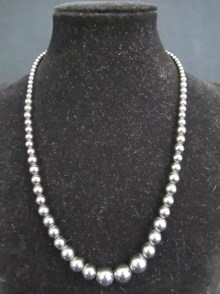 Vintage Hematite Graduated Bead Necklace 18" Dark Gray Spring-Ring Closure