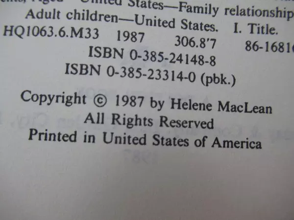 Caring For Your Parents by Helene MacLean 1987 Dolphin Paperback Book