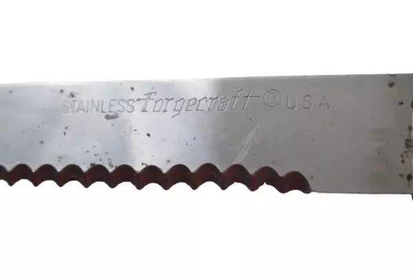 Vintage Forgecraft Stainless Steel Serrated Steak Knife Beige Handle USA