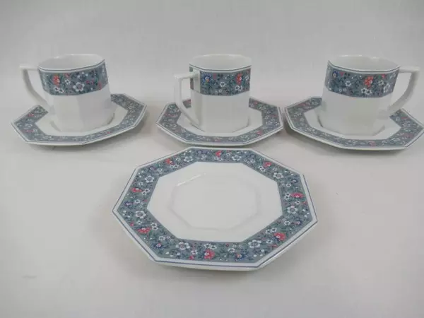 Set of 3 Vintage Mikasa Nob Hill Cups 4 Saucers Floral Fine China Octagon L5750