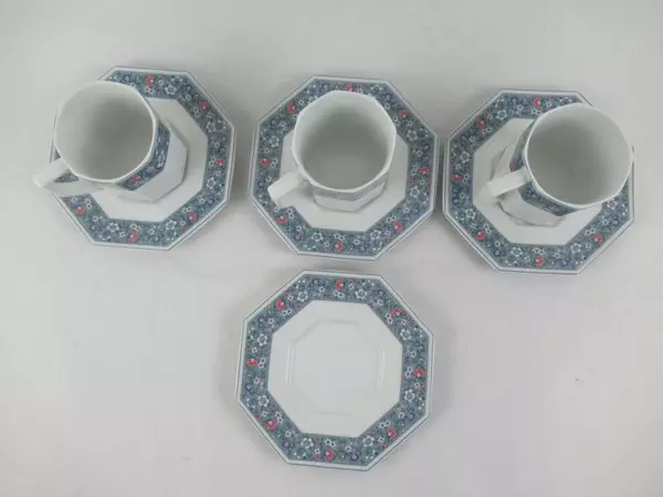 Set of 3 Vintage Mikasa Nob Hill Cups 4 Saucers Floral Fine China Octagon L5750