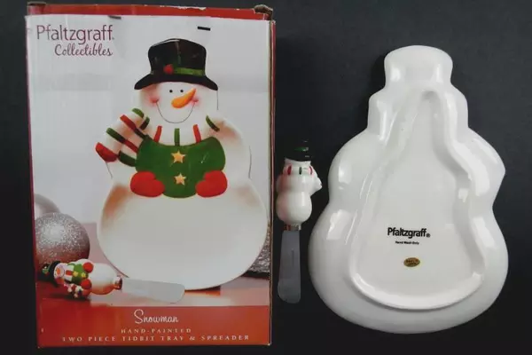 Pfaltzgraff Snowman Ceramic Tidbit Tray & Spreader Set - Hand-Painted Decor