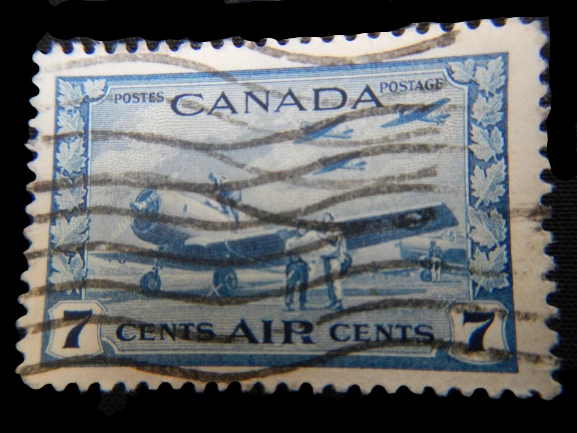 Used 1943 Canada Airmail Scott C8 7c Stamp Vintage Blue Collectible