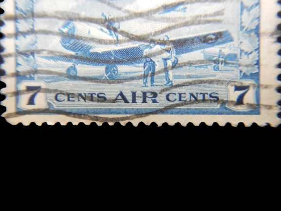 Used 1943 Canada Airmail Scott C8 7c Stamp Vintage Blue Collectible