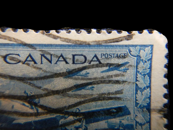 Used 1943 Canada Airmail Scott C8 7c Stamp Vintage Blue Collectible