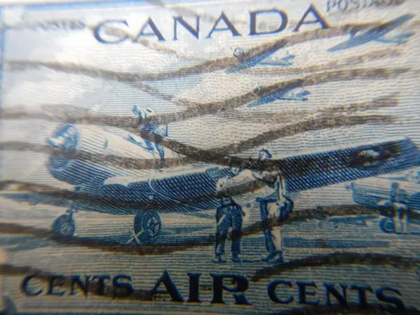 Used 1943 Canada Airmail Scott C8 7c Stamp Vintage Blue Collectible
