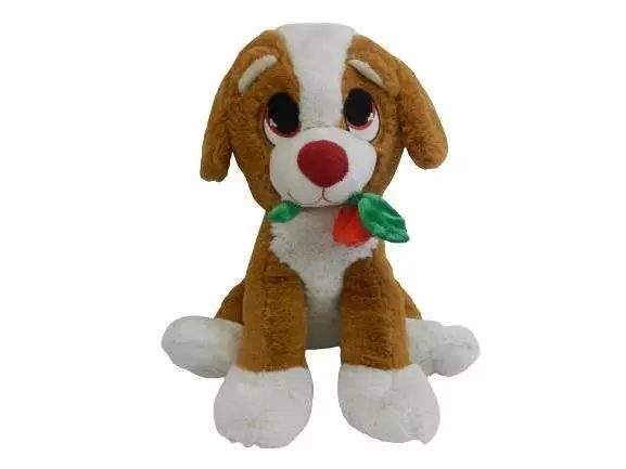 Homerbest 14" Plush Dog Toy - Brown White Puppy with Red Rose, Big Eyes