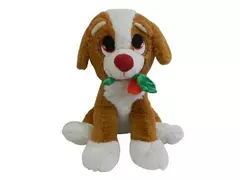 Homerbest 14" Plush Dog Toy - Brown White Puppy with Red Rose, Big Eyes
