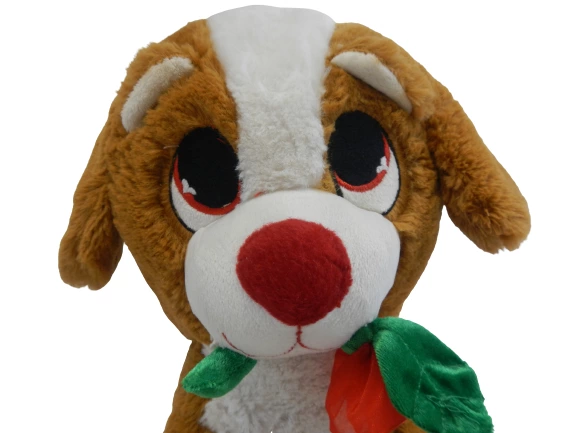 Homerbest 14" Plush Dog Toy - Brown White Puppy with Red Rose, Big Eyes