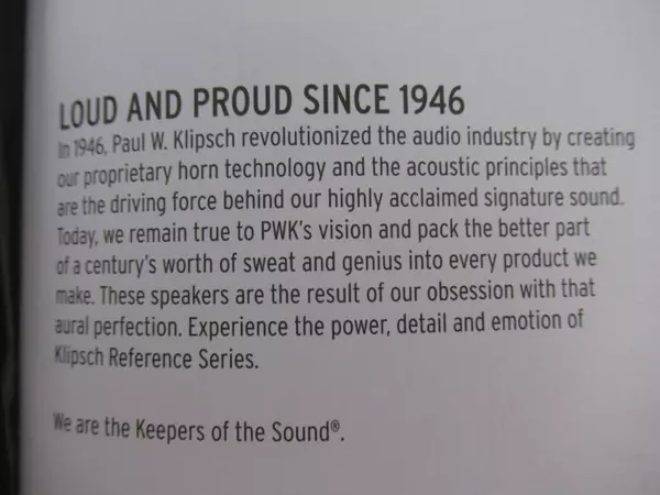 Klipsch Reference Premiere Speakers Owner's Manual Guide Pre-Owned