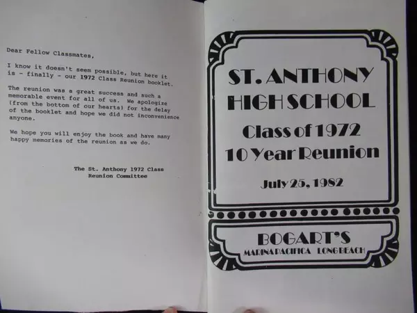 Vtg St Anthony's High School Class of 1972 10 Year Reunion Mini Yearbook 1982