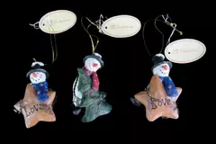 Lot of 3 Tii Snowman Resin Ornaments - Joy & Love Holiday Decor