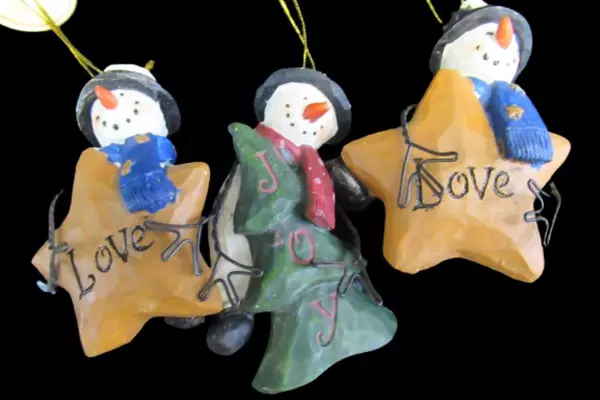 Lot of 3 Tii Snowman Resin Ornaments - Joy & Love Holiday Decor