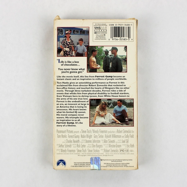 1995 Forrest Gump VHS Tape Tom Hanks Paramount Pictures PG13