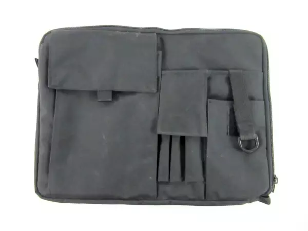 Black Handheld Tablet Bag Tech One Handle Zip Closure Pockets Pens Pencils Work