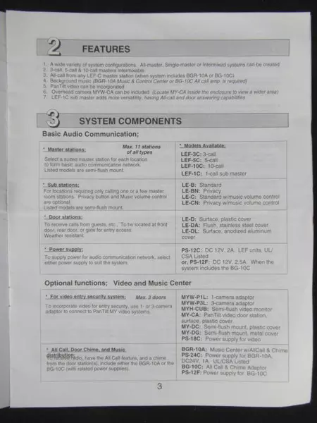 Aiphone Master Sentry Loudspeaker System Manual for LEF-3C, 5C, 10C