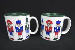Set of 2 Ceramic Christmas Coffee or Cocoa Mugs Nutcrackers Green Blue White Red