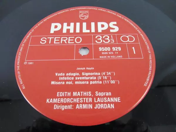 Joseph Haydn Arias Arien LP 1981 Edition Edith Mathis Philips Vinyl Record