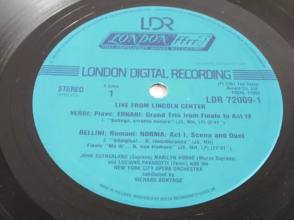 Sutherland Horne Pavarotti Live From Lincoln Center 1981 Vinyl Record LP