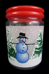 Frosted Glass Snowman Jar Red Plastic Lid Christmas Decor Kig Indonesia Vintage