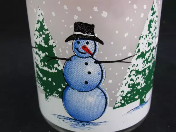 Frosted Glass Snowman Jar Red Plastic Lid Christmas Decor Kig Indonesia Vintage