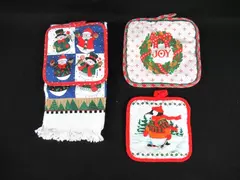 Vintage B&D Christmas Linens Set - Snowmen & Penguin Towels/Potholders Lot