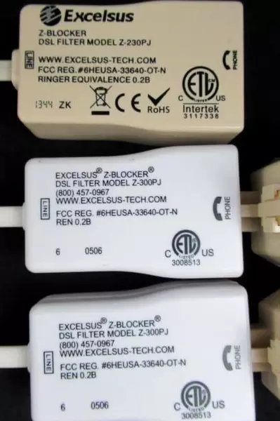 Lot of 3 Excelsus Z-Blocker DSL Filters & 5 Splitters for Internet Upgrade