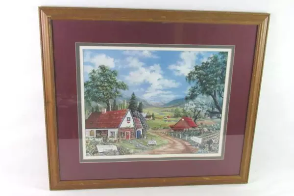 Framed Sweetwater Farm Signed Art Print by K. English Folk Country 24.5" x 18.5"
