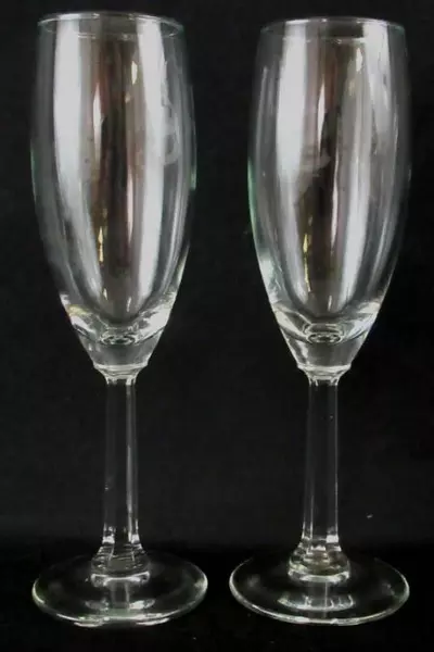 Set of 2 Etched Clear Glass Champagne Flutes with Octagon Stem Letter S