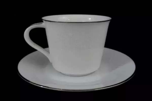 Noritake Reina Cup & Saucer Set Floral Embossed Silver Rim #6450Q