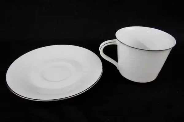 Noritake Reina Cup & Saucer Set Floral Embossed Silver Rim #6450Q