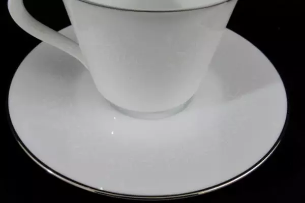 Noritake Reina Cup & Saucer Set Floral Embossed Silver Rim #6450Q