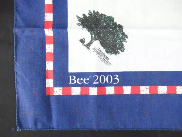 Longaberger Bee 2003 Handkerchief Red White Blue 21.5x22" Collectible
