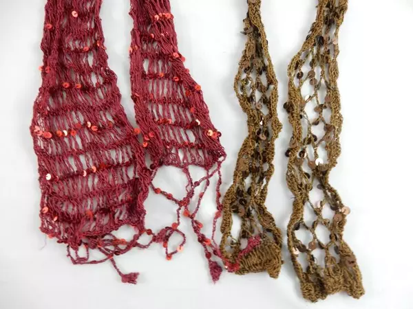 Lot of 5 Women's Scarves - Red, Black, Brown with Sequins & Fringe