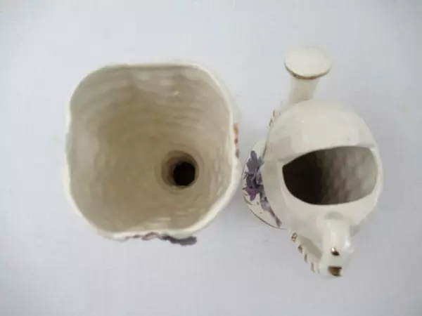 Set of 2 Vintage Ucagco Ceramic Vases Watering Can Goblet White Purple Floral