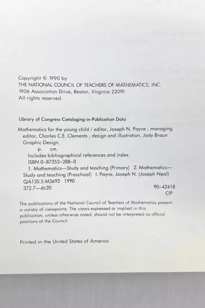 Mathematics for the Young Child Textbook 1990 Hardcover Preschool to Grade 4