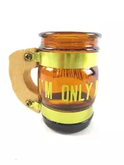 Amber Gold Tone Shot Glass "I'm Only A Small Drinker" with Wood Handle