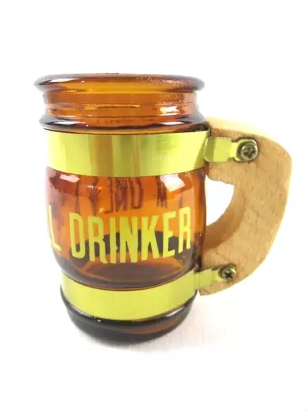 Amber Gold Tone Shot Glass "I'm Only A Small Drinker" with Wood Handle