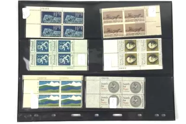 Lot of 12 Vintage US Plate Block Stamps - Lions, Thoreau, Eisenhower & More