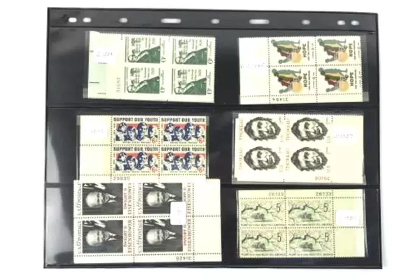 Lot of 12 Vintage US Plate Block Stamps - Lions, Thoreau, Eisenhower & More