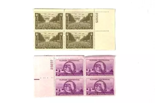 Lot of 8 Mint Never Hinged US Plate Block Stamps 1950s Themes Collection